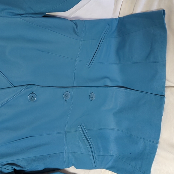 Styleworks by Newport News turquoise leather jacket size 8 - Picture 4 of 5